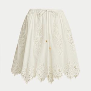 Lauren white embroidered lace lined skirt